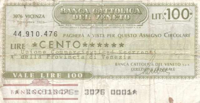 Banca Cattolica del Veneto - Venezia - 100  Lire (#06m_07_53_VG)