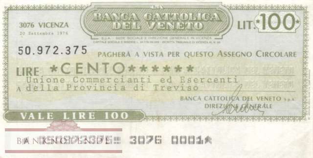 Banca Cattolica del Veneto - Treviso - 100  Lire (#06m_07_57_VF)