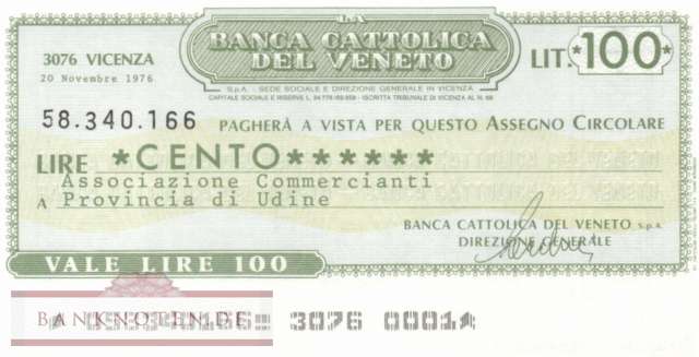 Banca Cattolica del Veneto - Udine - 100  Lire (#06m_07_72_UNC)