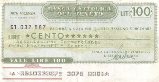 Banca Cattolica del Veneto - Mestre - 100  Lire (#06m_07_76_F)