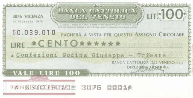Banca Cattolica del Veneto - Trieste - 100  Lire (#06m_07_78_UNC)