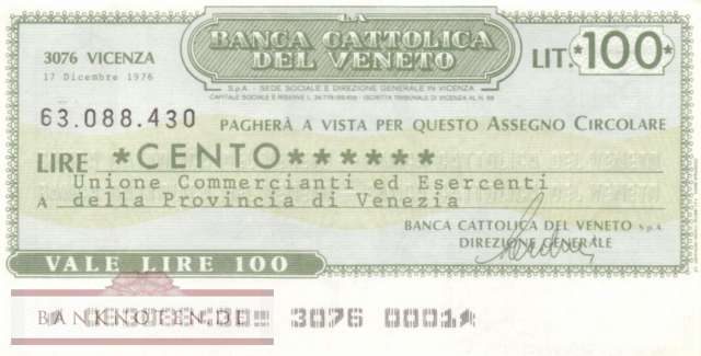Banca Cattolica del Veneto - Venezia - 100  Lire (#06m_07_82_AU)