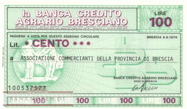 Banca di Credito Agrario Bresciano - 100  Lire (#06m_08_02_UNC)