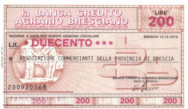 Banca di Credito Agrario Bresciano - 200  Lire (#06m_08_23_UNC)