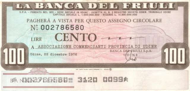 Banca del Friuli - 100  Lire (#06m_09_02_F)
