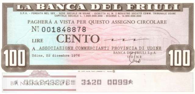 Banca del Friuli - 100  Lire (#06m_09_03_UNC)