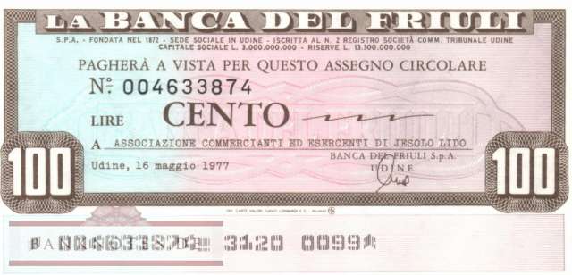 Banca del Friuli - 100  Lire (#06m_09_04_UNC)