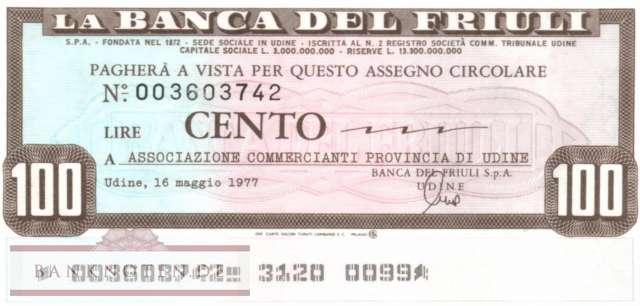 Banca del Friuli - 100  Lire (#06m_09_05_UNC)