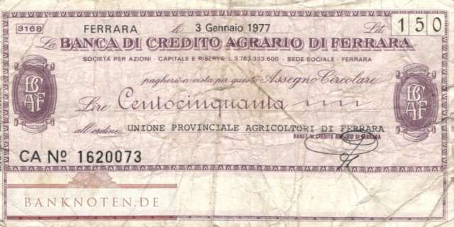 Banca di Credito Agrario di Ferrara - 150  Lire (#06m_11__57_VG)