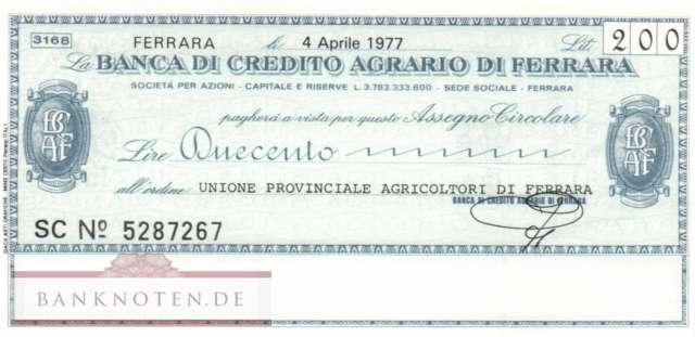 Banca di Credito Agrario di Ferrara - 200  Lire (#06m_11___73_UNC)