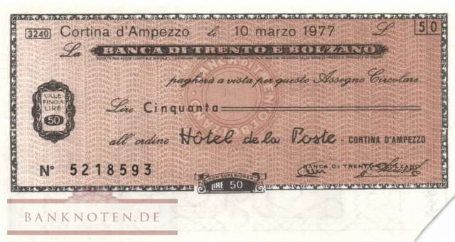 Banca di Trento e Bolzano - Cortina D Ampezzo - 50  Lire - entwertet (#06m_12-1_08E_UNC)