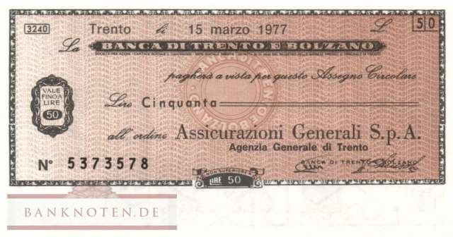 Banca di Trento e Bolzano - Trento - 50  Lire (#06m_12-1_09_UNC)