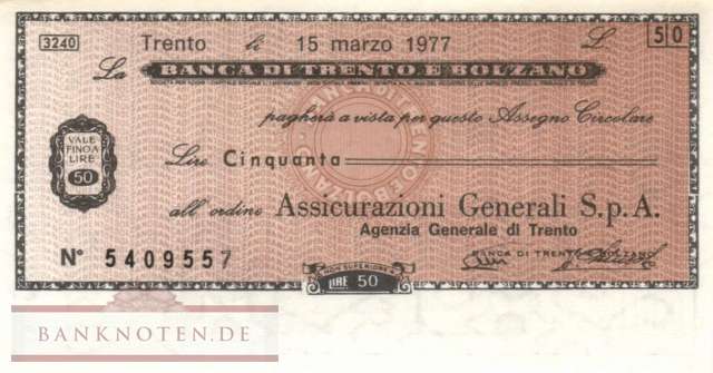 Banca di Trento e Bolzano - Trento - 50  Lire (#06m_12-1_09_AU)