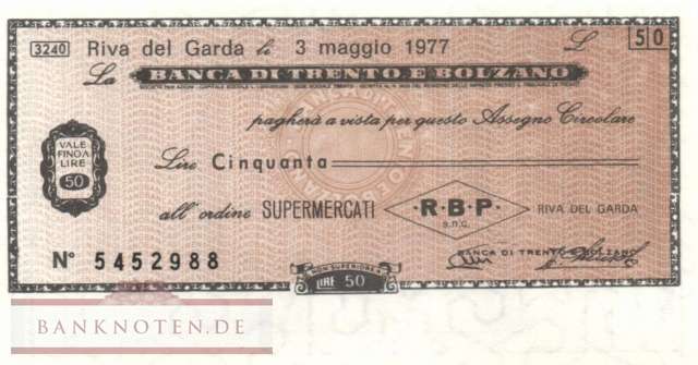 Banca di Trento e Bolzano - Riva del Garda - 50  Lire (#06m_12-1_11_UNC)