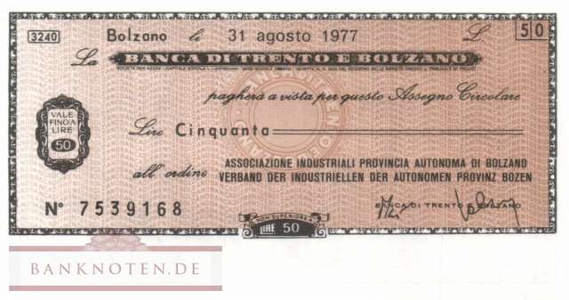 Banca di Trento e Bolzano - Bolzano - 50  Lire (#06m_12-1_13_UNC)