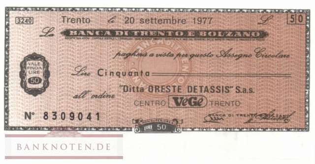 Banca di Trento e Bolzano - Trento - 50  Lire (#06m_12-1_15_UNC)