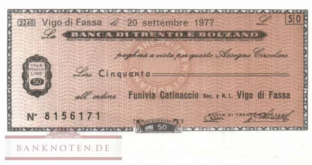 Banca di Trento e Bolzano - Vigo di Fassa - 50  Lire (#06m_12-1_16_UNC)