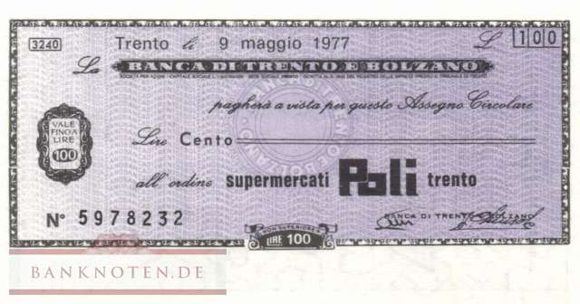 Banca di Trento e Bolzano - Trento - 100  Lire (#06m_12-4_41_UNC)