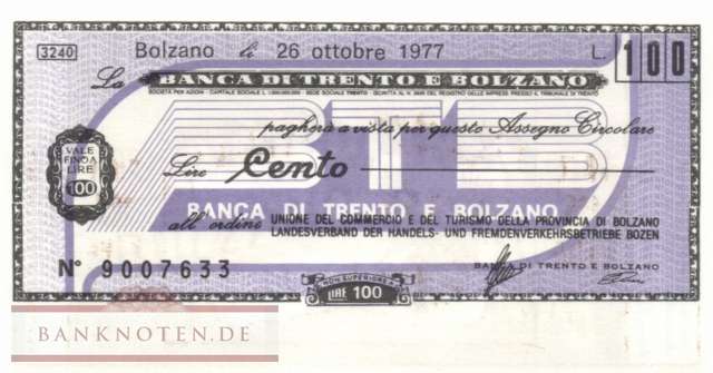 Banca di Trento e Bolzano - Bolzano - 100  Lire (#06m_12-5_50_UNC)