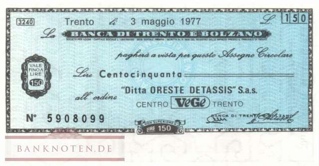Banca di Trento e Bolzano - Trento - 150  Lire (#06m_12-7_64_UNC)