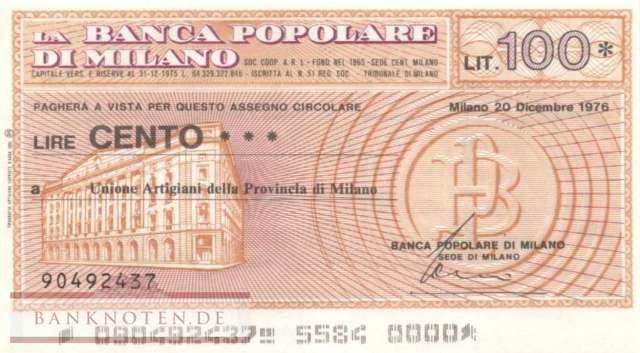 Banca Popolare di Milano - 100  Lire (#06m_25_12_XF)