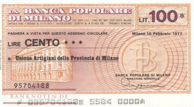 Banca Popolare di Milano - 100  Lire (#06m_25_14_UNC)