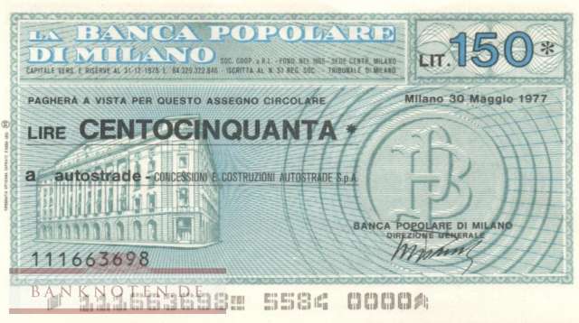 Banca Popolare di Milano - 150  Lire (#06m_25__21_XF)