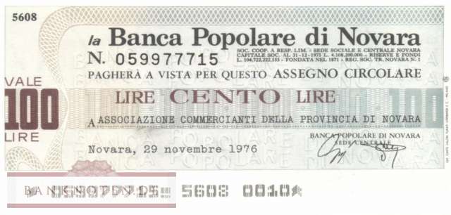 Banca Popolare di Novara - 100  Lire (#06m_26_11_UNC)