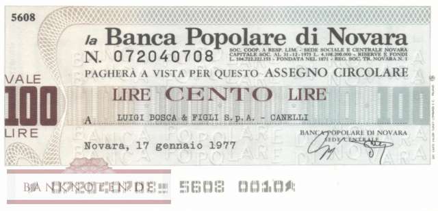 Banca Popolare di Novara - Luigi Bosca - 100  Lire (#06m_26_23_UNC)