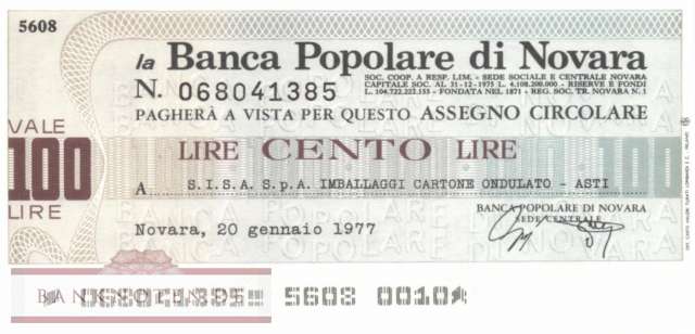 Banca Popolare di Novara - Asti - 100  Lire (#06m_26_29_UNC)