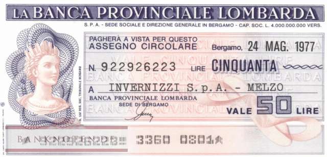 Banca Provinciale Lombarda - Melzo - 50  Lire (#06m_28-1_03_UNC)
