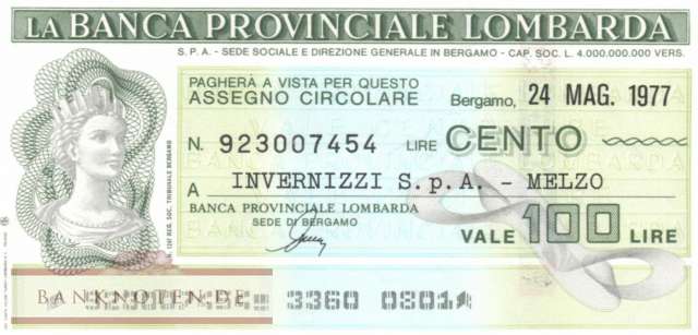 Banca Provinciale Lombarda - Melzo - 100  Lire (#06m_28-2_13_UNC)