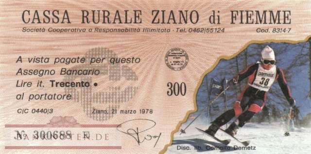 Cassa Rurale Ziano e Fiemme - 300  Lire (#06m_72_35s-5_UNC)