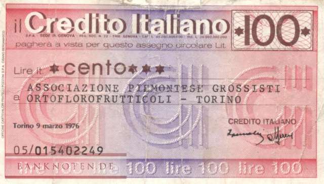Credito Italiano - Torino - 100  Lire (#06m_74_09_VG)