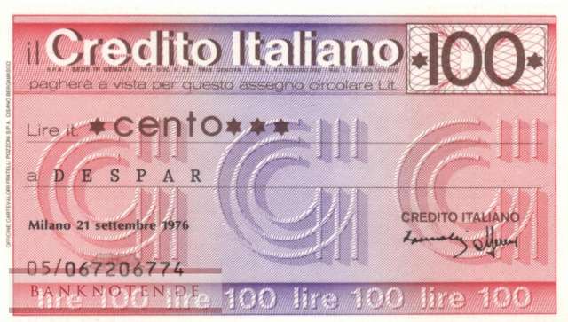 Credito Italiano - Milano DESPAR - 100  Lire (#06m_74_40_UNC)