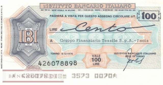 Istituto Bancario Italiano - Torino - 100  Lire (#06m_78_22_UNC)