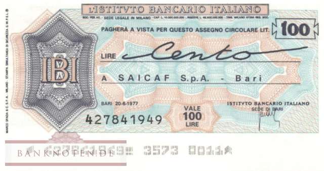 Istituto Bancario Italiano - Bari - 100  Lire (#06m_78_35_UNC)