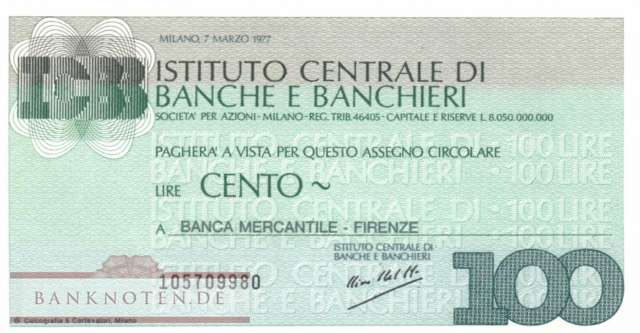 Istituto Centr. di Banche e Banchieri - 100  Lire (#06m_80_14_UNC)