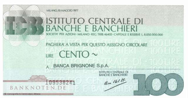 Istituto Centr. di Banche e Banchieri - 100  Lire (#06m_80_31_UNC)