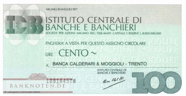 Istituto Centr. di Banche e Banchieri - 100  Lire (#06m_80_33_UNC)