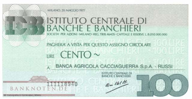 Istituto Centr. di Banche e Banchieri - 100  Lire (#06m_80_44_UNC)