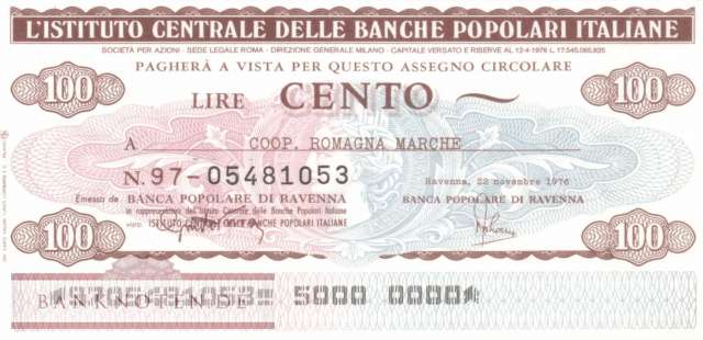 Banche Pop. Italiane - Ravenna Coop. Romagna - 100  Lire (#06m_81_042_UNC)