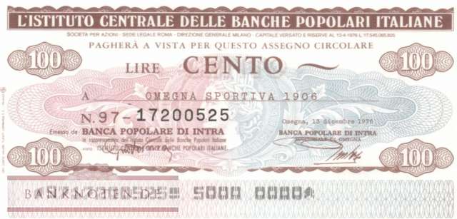 Banche Pop. Italiane - Omegna Sportiva - 100  Lire (#06m_81_078_UNC)