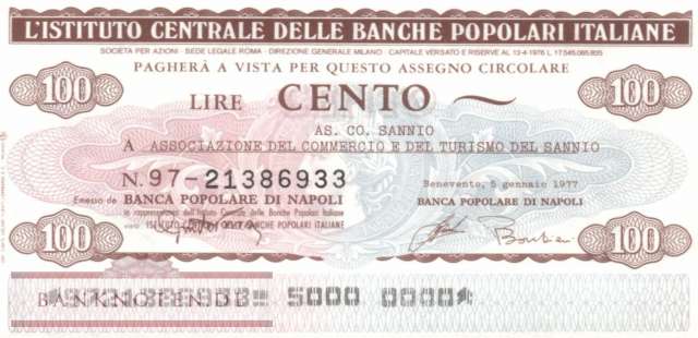 Banche Pop. Italiane - Benevento - 100  Lire (#06m_81_095_UNC)