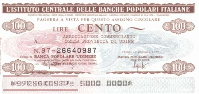 Banche Pop. Italiane - Udine - 100  Lire (#06m_81_116_UNC)
