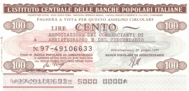 Banche Pop. Italiane - Abbiategrasso - 100  Lire (#06m_81_180_UNC)