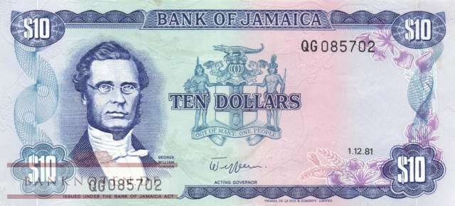 Jamaica - 10  Dollars (#067b_VF)