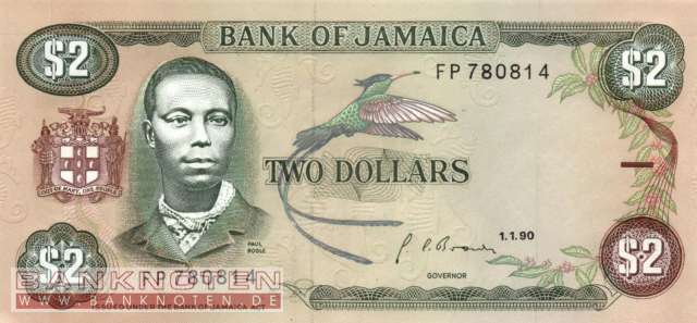 Jamaica - 2  Dollars (#069d-90_UNC)