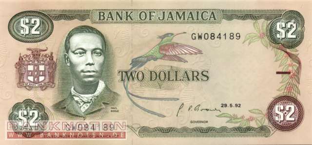 Jamaica - 2  Dollars (#069d-92_UNC)