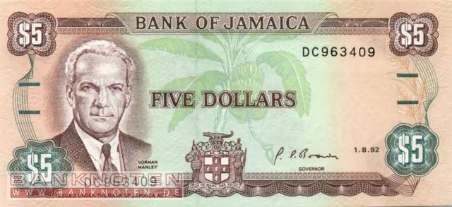 Jamaica - 5  Dollars (#070d-92_UNC)